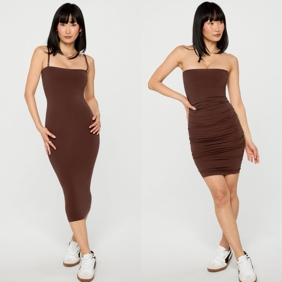Fabletics Dresses & Skirts - NWT Yitty Fabletics Nearly Naked Shaping 5 in 1 Convertible Dress Bossed Brown L
